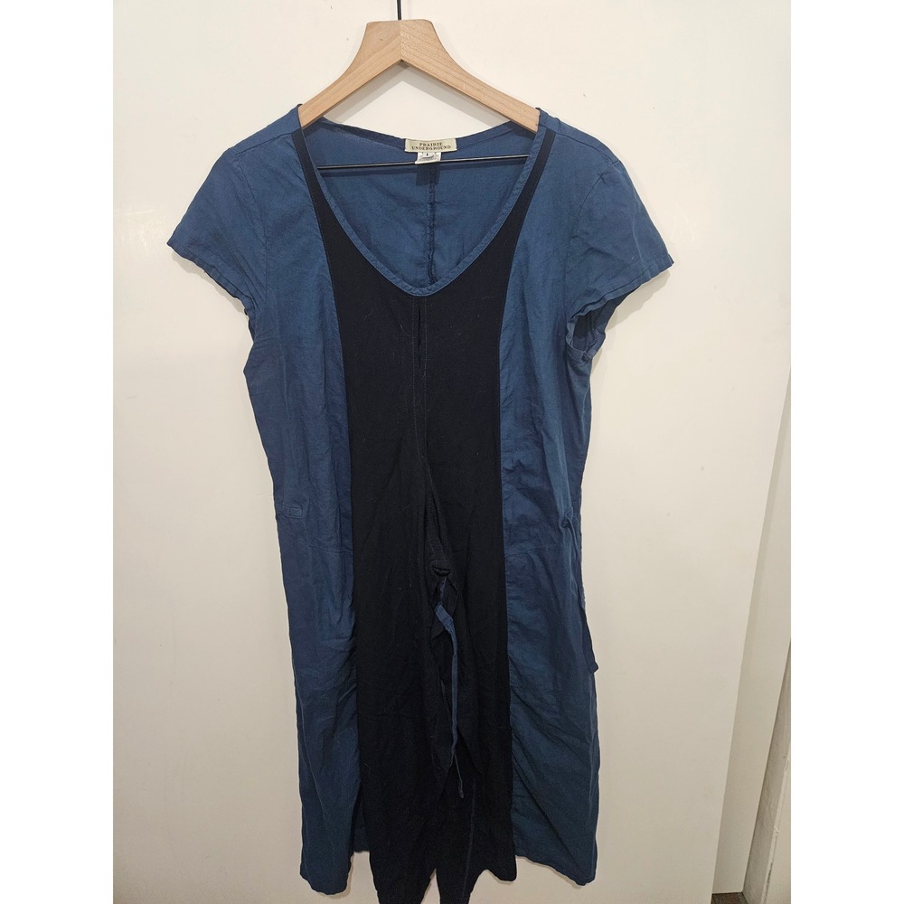 Prairie Underground L Organic Cotton Layered Dress Blue Black Lagenlook Made USA
